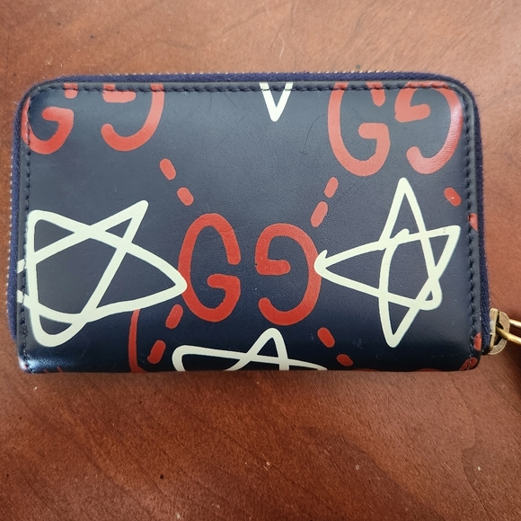 Gucci Ghost Leather Navy Zip Wallet Card Case - Picture 2 of 8